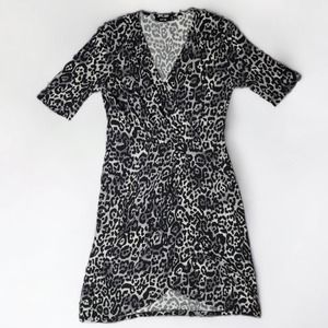 Apt. 9 Leopard Cheetah Print Black Gray Faux Wrap Dress